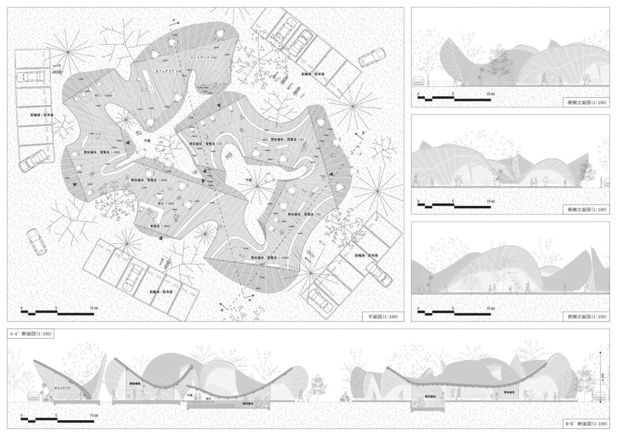 軌跡の洞窟 -ねじれた線織面による曲面建築の提案--8