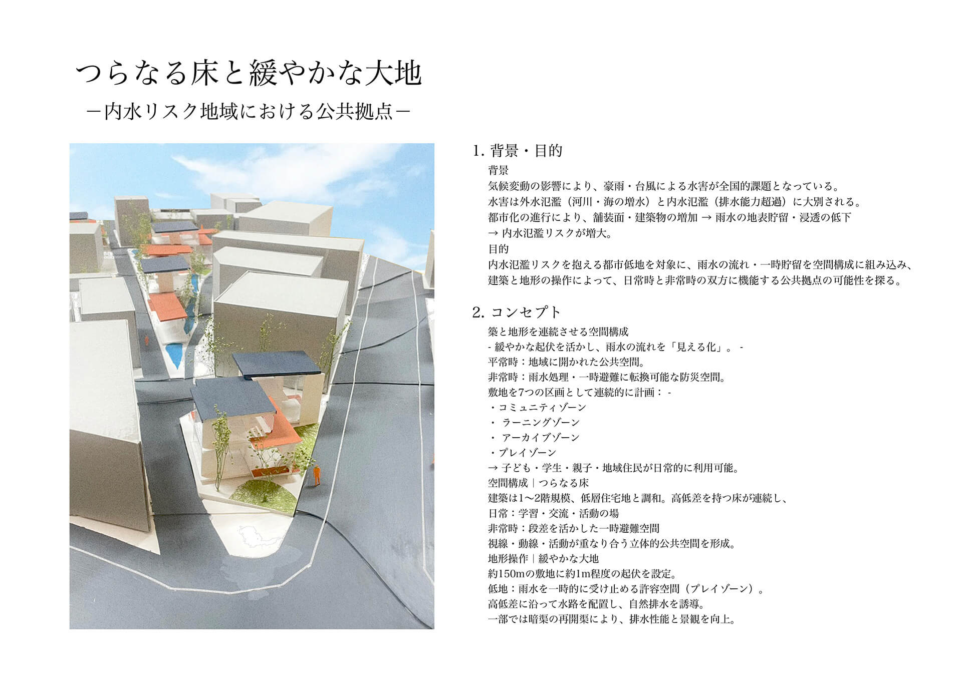 つらなる床と緩やかな大地 -内水リスク地域における公共拠点--1